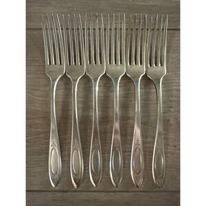 Oneida Community Silverplate 1917 Adam 6 Dinner Forks Flat Handle 7 3/4"‎